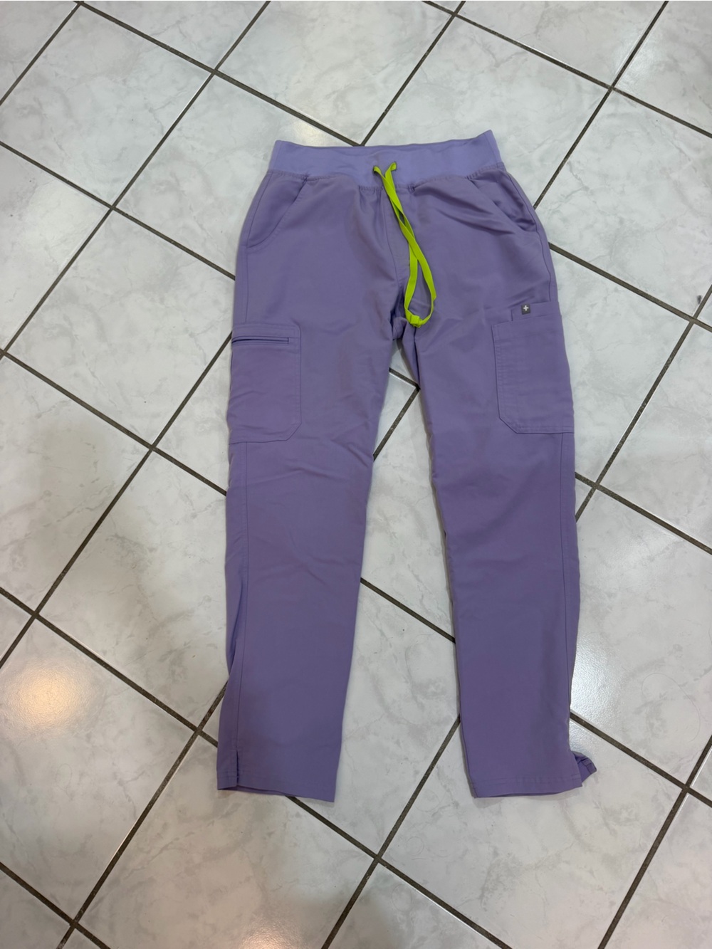 Figs Lavender Jogger Pants with Lime Drawstring
